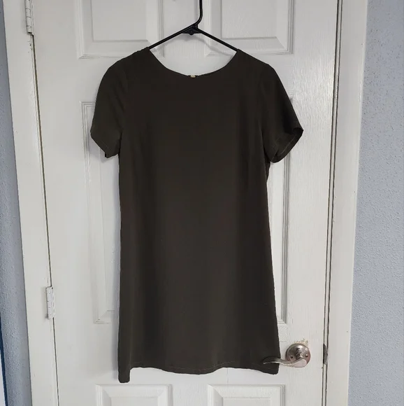 Lulu's Army Green Chiffon Dress with Gold Zipper S - Picture 4 of 6